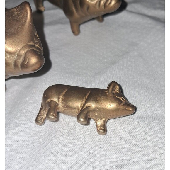 Vintage Brass Pig Hog Piglet Lot of 3 Family Paperweight Figurines Set of 3 Pigs - Picture 2 of 16